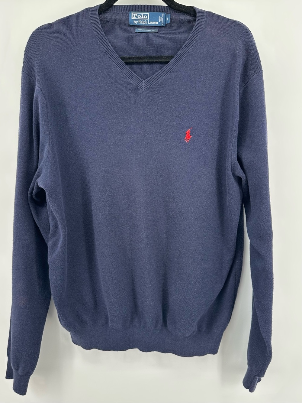 Polo by Ralph Lauren Navy V-Neck Sweater with Red Pony